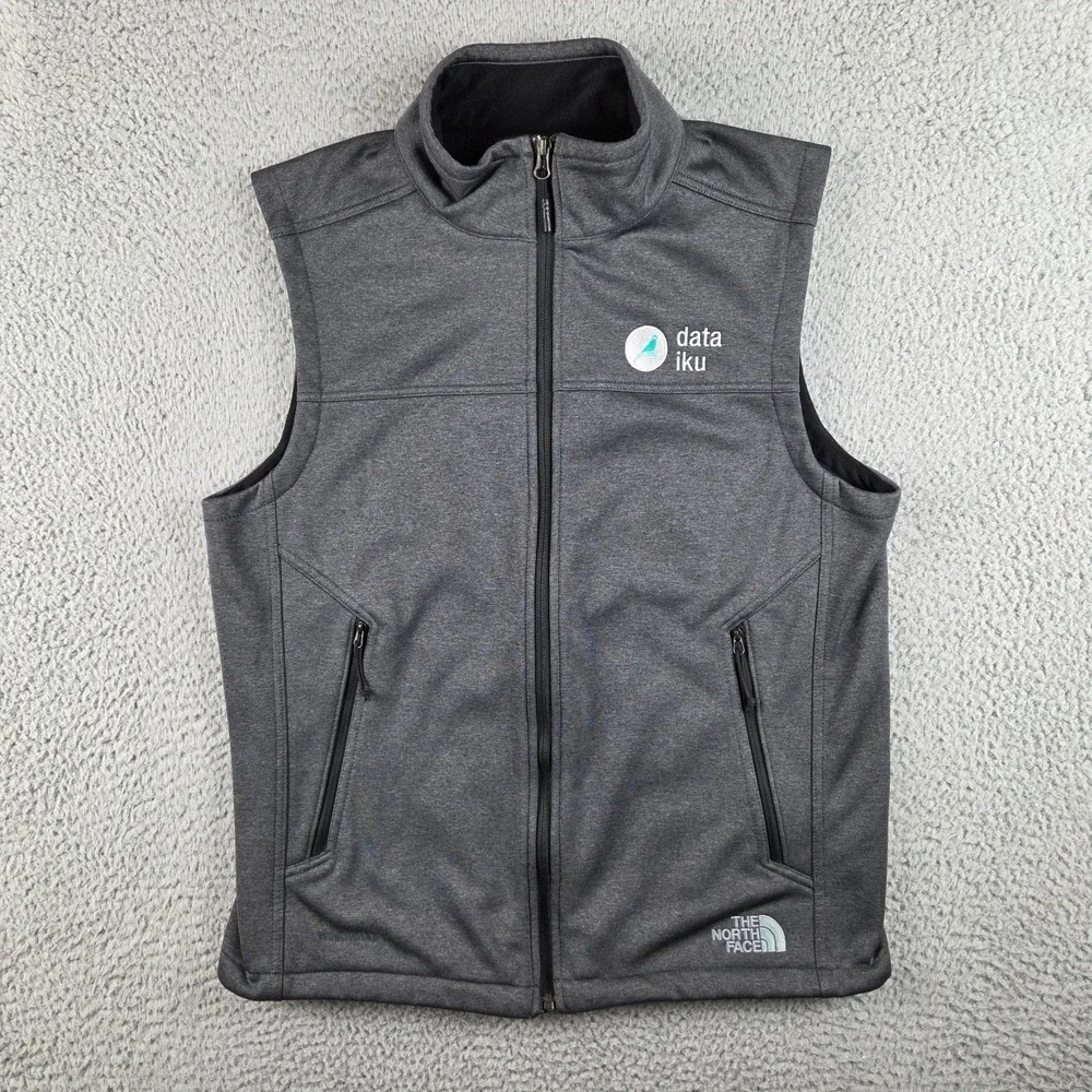 The North Face Ridgewall Vest Mens Medium Gray Soft Shell Windwall Full Zip Logo